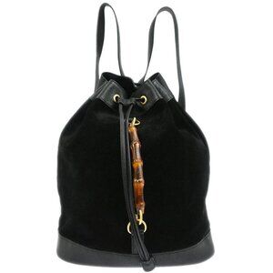 Gucci Black Suede Bamboo Backpack